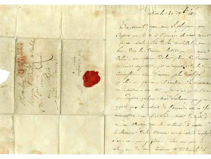 1807, "PREMIER CORPS GRANDE ARMEE No. 1", L3 in rot recht sauber auf kpl. Faltbrief nach Schlesien, selten