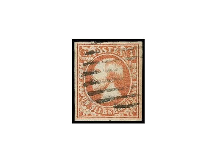 1 sgr. red-orange with wm. inverted and reversed, nice colour and large even margins, neatly cancelled, very fine; a scarce s