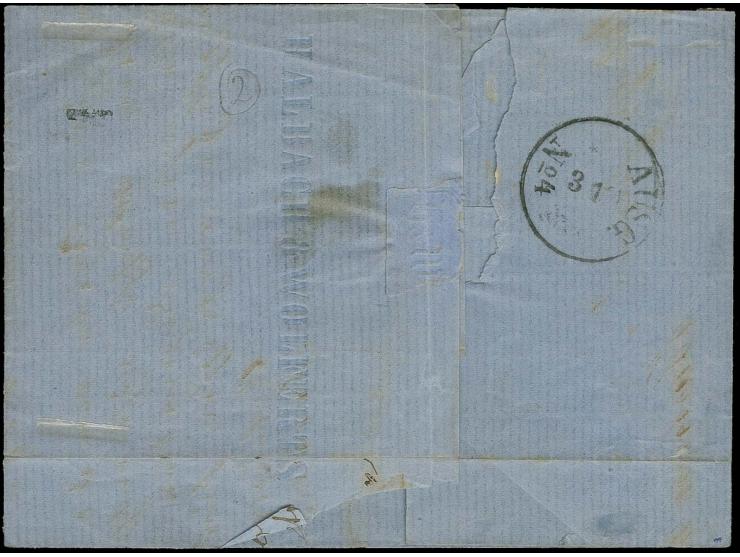 1858, Gittergrund 2 Sgr. blau, waagerechtes Paar und Einzelstück, teils gerissen, aber voll- bis breitrandig in Mischfrankatu