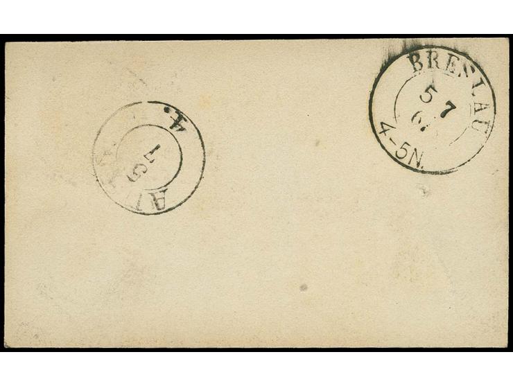 1861, 4 Pfg. dunkelgrün, farbfrisch und gut durchstochen mit zentrischem DKr. "SCHWELONITZ 5 7 67" auf kleinem Vertreterkärtc