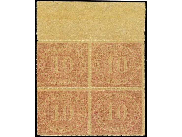 10 Sgr. rosarot, postfrischer 4er-Block vom Oberrand, tadellos (Mi. 1.400,-)
