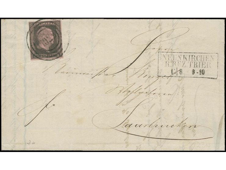 "1022" NEUNKIRCHEN, zentrisch und sauber auf 1 Sgr. auf rosa, voll- bis breitrandig mit sauber nebengesetztem Ra3, 1851 nach 