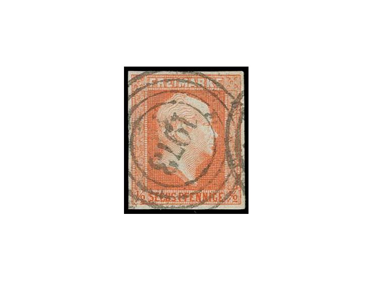 "1973" DRIEBITZ, zentrisch und sauber auf ½ Sgr. rotorange, voll- bis breitrandig, sehr selten, sign. Grobe
Provenienz: Dr. 