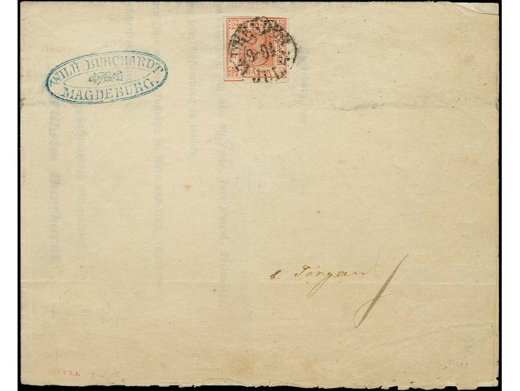 1850, 3 Pfg. ziegelrot, Platte V, Type 15, oben rechts kurz minimal berührt, sonst voll- bis meist sehr breitrandig, unten re