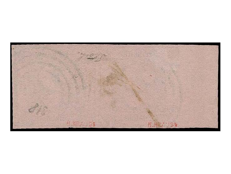 1852/58, 2 Sgr. auf graurot im waagerechten Paar, farbfrisch, voll- bis überrandig, links mit ca. 10 mm Bogenrand, sauber ges