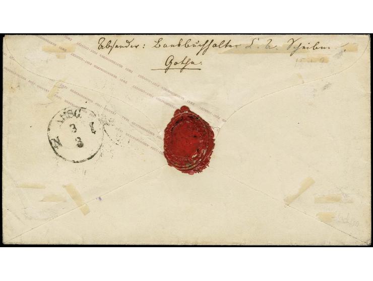1853, Farbänderung 1 Sgr. auf hellblau, voll- bis breitrandig mit Nr. "273" auf Ganzsachenumschlag 1861, 2 Sgr. blau im Klein