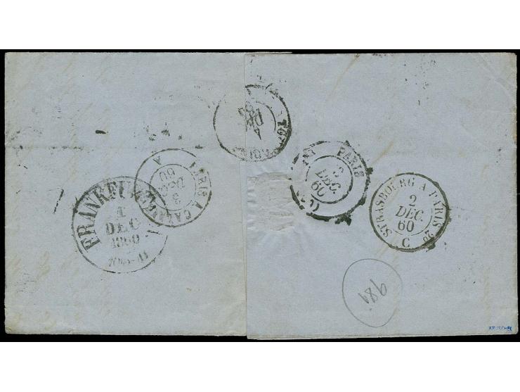 1859/61, 5 Sgr. braunpurpur und ½ Sgr. grün mit Nr. "14" auf kpl. Faltbrief der 1. Gewichtsstufe von "CASSEL 30 11" (1860) na
