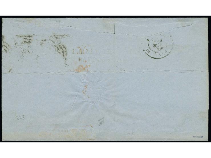  1866, ½ Sgr. orange, 1 Sgr. rosa und 3 Sgr. ockerbraun mit Nummer "300" und nebengesetztem EKr. von Hamburg auf Briefhülle n