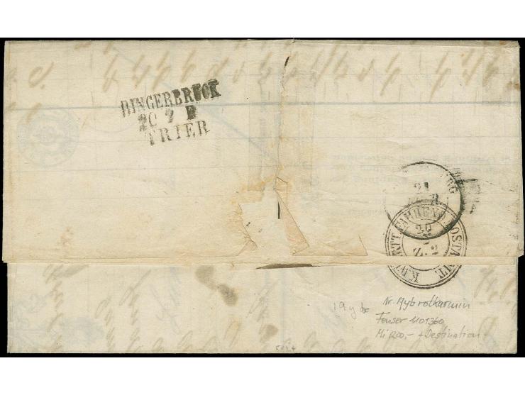 1861, 9 Kr. lilarot mit DKr. von Stuttgart auf kpl. Faltbrief nach Luxemburg mit Transit- und Ankunftsstempeln; seltene Desti