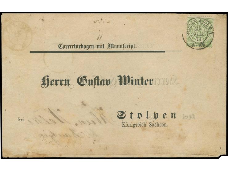 1/3 Gr. gelblichgrün auf vorgedruckter Streifbandschleife "Correcturbogen mit Manuscript" mit Sachsen-DKr. "STOLPEN 24/IV 71"