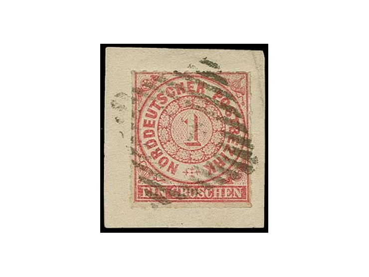 1 Gr. karmin mit Braunschweig-Nummernstempel "4" auf Briefstück, seltene Nachverwendung (Feuser 800), Pracht