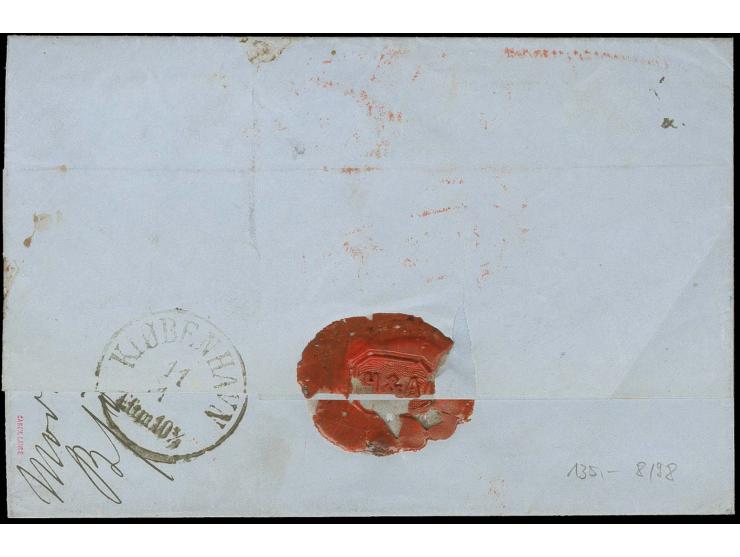 ½ Gr. orange, 1 Gr. karmin und 2 Gr. grauultramarin mit EKr. "HAMBURG I. A. 10 1 70" auf eingeschriebenem Faltbrief nach Kope