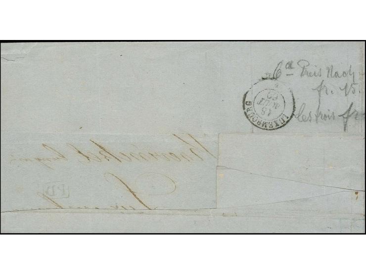 10 c. dark-blue, 3 single copies, all with clear to wide margins, tied by circle of bars to not quite complete lettersheet fr