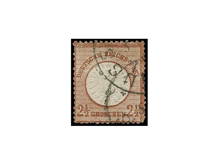 2½ Gr. rotbraun, mit Postamts-Nummernstempel aus dem 2. Halbjahr 1875, eckrund und teils verkürzte Zahnspitzen, Fotoattest Kr