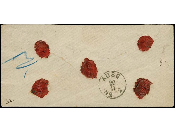 2½ auf 2½ Gr. mit ½ Gr. mit jeweils sauber aufgesetztem Ra3 "NEUSTADT IN HOLSTEIN 25 11 74" auf kleinem Wertbrief-Kuvert nach