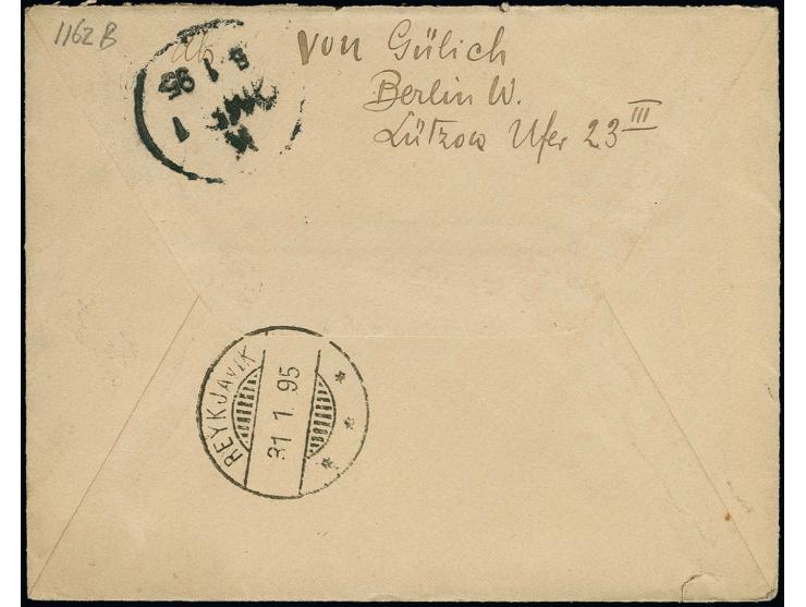 10 Pfg. rot im senkrechten Paar auf Brief von "BERLIN 3.1.95" nach Reykjavik mit Ankunftsstempel, Umschlag unten mit kleinem 