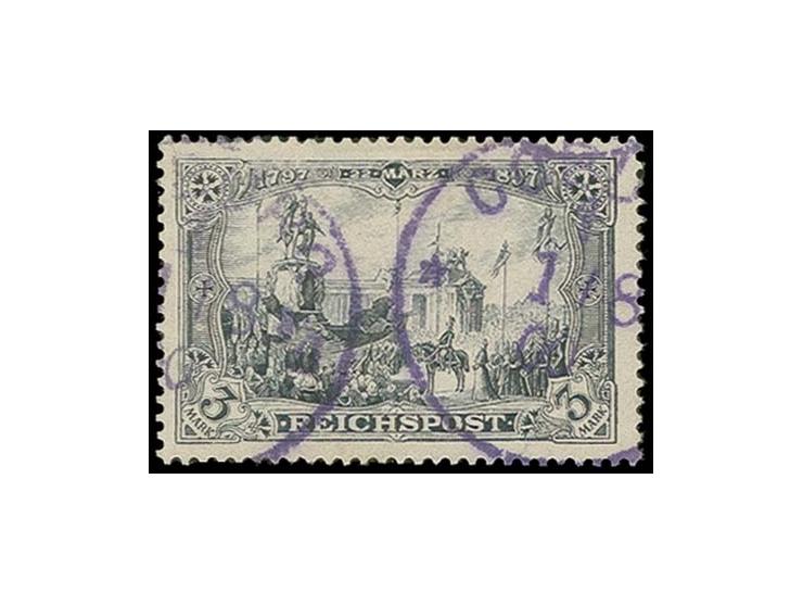 3 M., Type I, mit violettem EKr. "COBURG 1.8.00", Ersttag für diese Marke, Pracht, sign. Jäschke-L. BPP