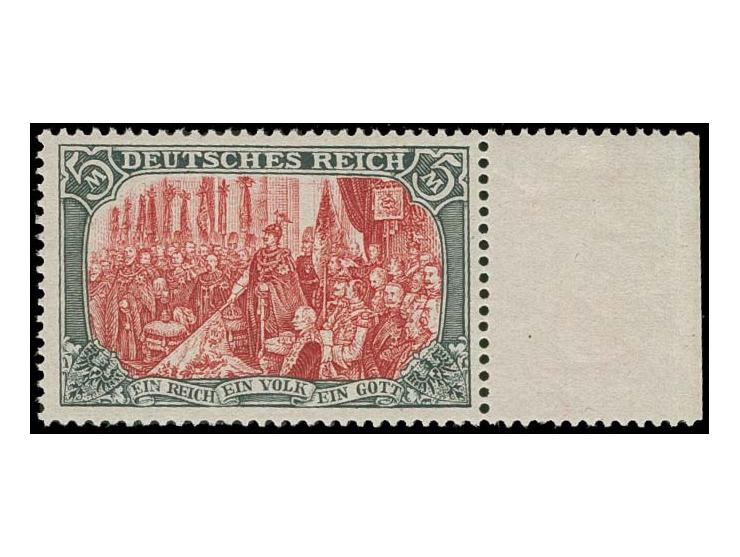 5 M. grünschwarz/dunkelkarmin (gelblichrot leuchtend) mit rechtem Rand, postfrisch, Kabinett