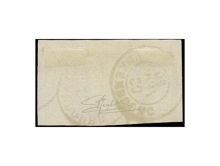 12½ c. rose, horizontal pair with wide to enormous margins, small part of neighbour stamp at right, cancelled by cds. "LUXEMB