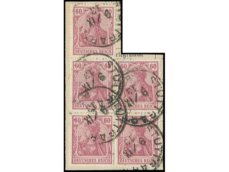 60 Pfg. graulila im 5er-Block auf Briefstück, Kabinett, seltene Einheit, sign. Jäschke-L.BPP