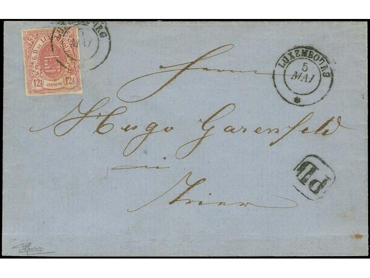12½ c. rose with clear to mostly wide margins, tied by cds. "LUXEMBOURG 5 MAI" (1861) to lettersheet to Trier, very fine, sig