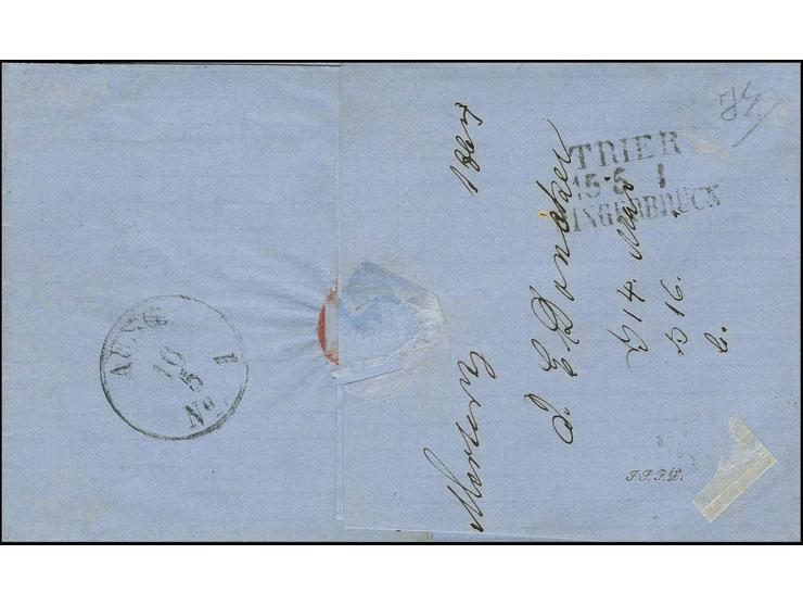 12½ c. rose, clear to wide margins, tied by clear strike of 3-ring cancel to lettersheet with adjacent cds. "GREVENMACHER 14 