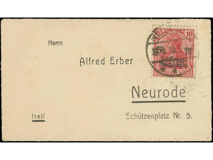 10 + 5 Pfg. rot als portogerechte Einzelfrankatur auf kleinformatigem Orts-Vordruckbrief aus "NEURODE 16.9.19", Kabinett, Fot