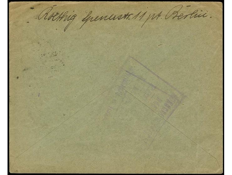 20 M. Pflüger und Scadta Flugpostmarke 30 C. schwarz auf rosa je mit Stempel "BERLIN 9.10.22" auf Brief mit Leitvermerk "Por 