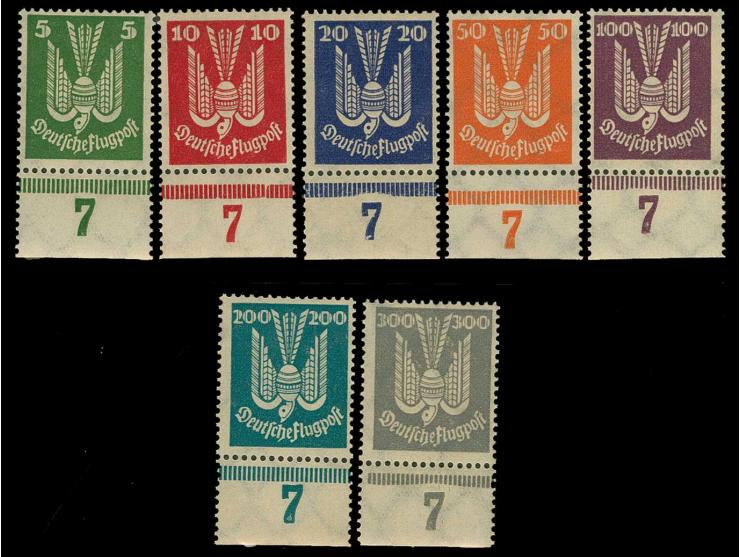 1924, Flugpost Holztaube 5-300 Pfg. kpl. mit Unterrand, postfrisch, Kabinett