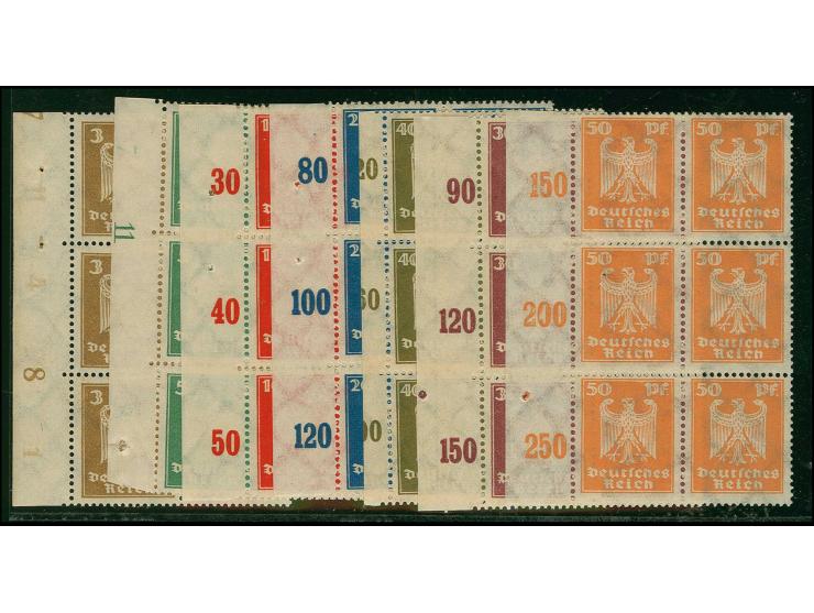 1924, Reichsadler 3-50 Pfg., kpl. in 6er-Blocks mit linkem Bogenrand, postfrisch, Kabinett