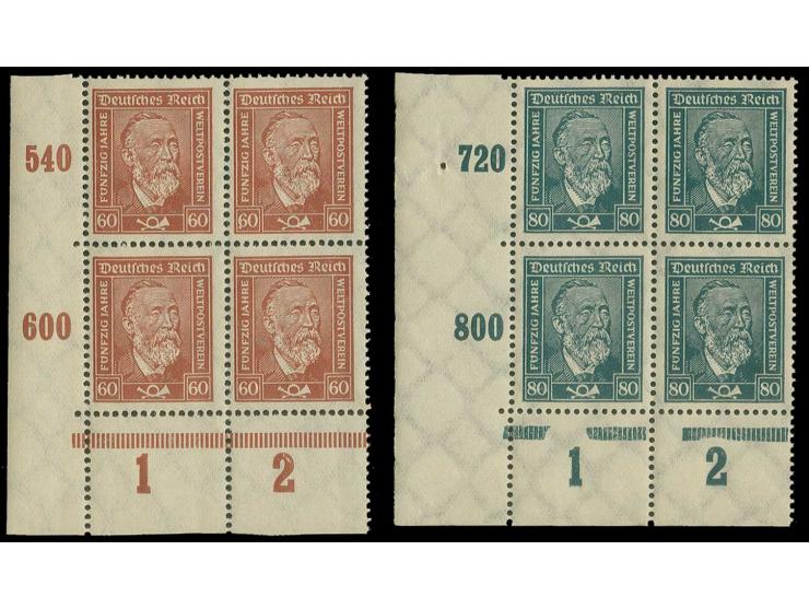 Stephan 60-80 Pfg. in Eckrand-4er-Blocks aus der linken unteren Bogenecke, postfrisch