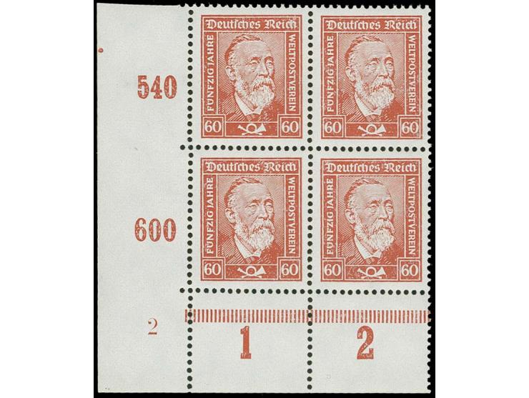 60 Pfg. auf gestrichenem Papier, 4er-Block aus der linken unteren Bogenecke, postfrisch