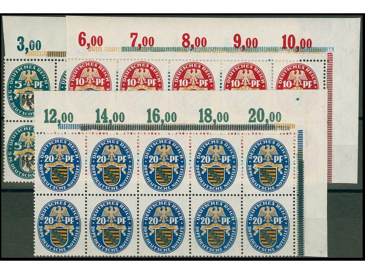 1925, Nothilfe 5-20 Pfg. im 10er-Block aus der rechten oberen Bogenecke, postfrisch, Kabinett