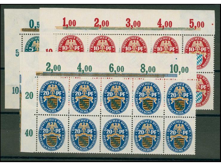 1925, Nothilfe 5-20 Pfg. im 10er-Block aus der linken oberen Bogenecke, postfrisch, Kabinett