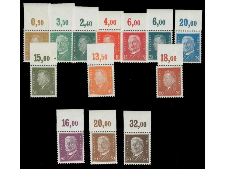 1928, Reichspräsidenten 3-80 Pfg. kpl., alles Oberrandstücke im Plattendruck (Oberrand der 60 Pfg. nicht ganz kpl.), postfris