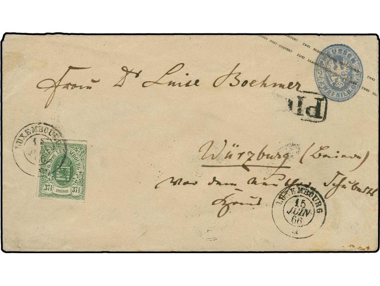 37½ c. green, slightly cut into at right, otherwise good to large margins, tied by cds. "LUXEMBOURG 15 JUIN 66" to Prussian p
