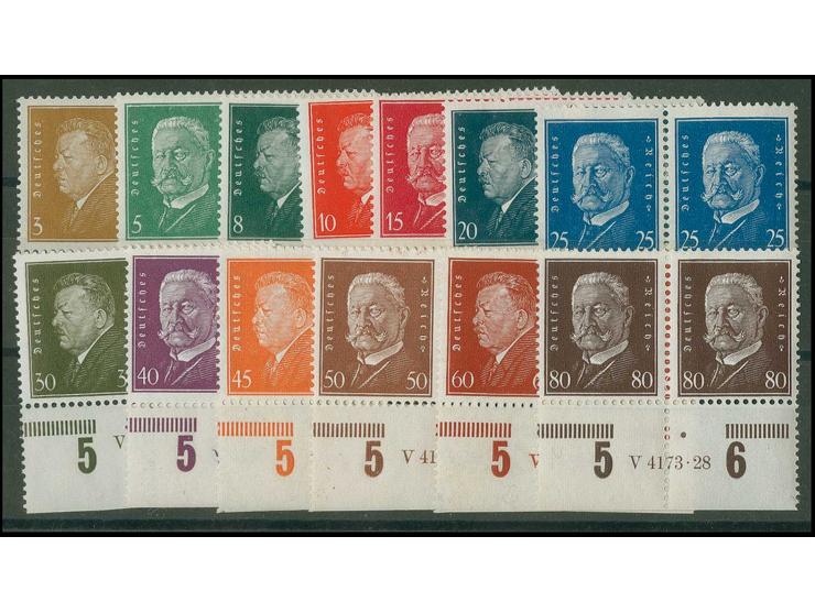 1928, Reichspräsidenten 3-80 Pfg. im waageechten Unterrandpaaren mit HAN, selten, postfrisch, Kabinett