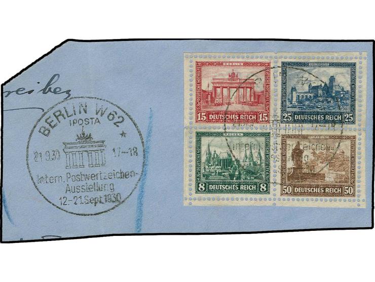 Herzstück aus Block mit Sonderstempel "BERLIN 21.9.30" auf Briefstück, tadellos, Fotobefund Schlegel D. BPP