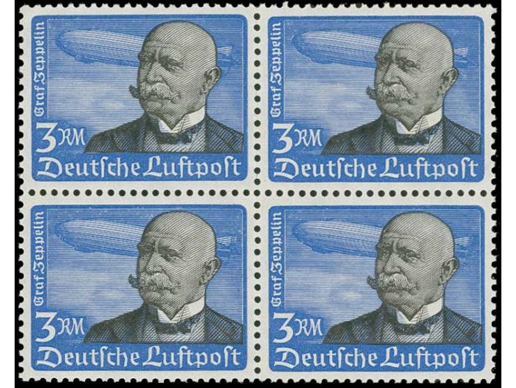 1934, Graf von Zeppelin 3 M. mit senkrechter Gummiriffelung im Viererblock, postfrisch, Pracht