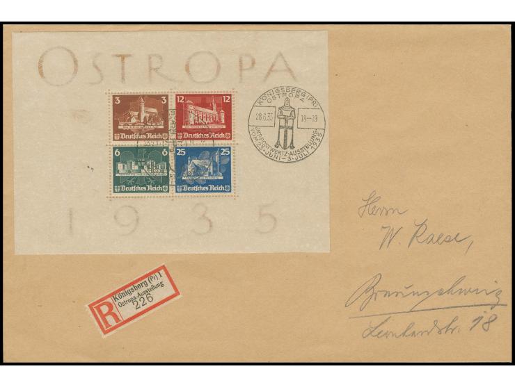 OSTROPA-Block mit Sonderstempel vom 28.6. auf R-Brief nach Braunschweig mit Ankunftsstempel vom nächsten Tag, Zähnung teils m