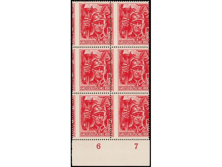 1945, SA 12 Pfg. im senkrechten Unterrand-6er-Block mit starker waagerechter Verzähnung, postfrisch