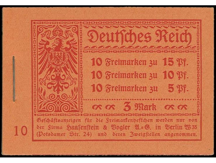 1919, Markenheftchen Germania 3 M. mit dgz. H-Blättern, postfisch, Pracht (Mi. 500,-)