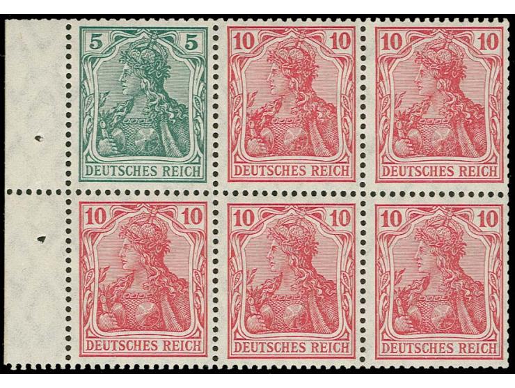 Heftchenblatt Germania 5 + 10 Pfg. kpl. mit dgz. Rand, 10 Pfg. in der c-Farbe, postfrisch, im Rand mit kleiner Haftstelle, Fa