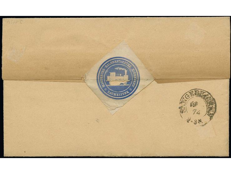 1874, Gebührenzettel für Dienstpostsendungen der Eisenbahn auf Dienstbrief von "ARTERN 19 10 74" nach Sangerhausen mit handsc