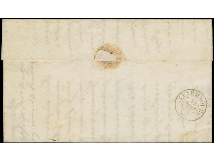 1865/75, rouletted in colour 10 c. bluish-lilac, horizontal pair, tied by cds. "GREVENMACHER 20 MARS 72" to entire letter to 