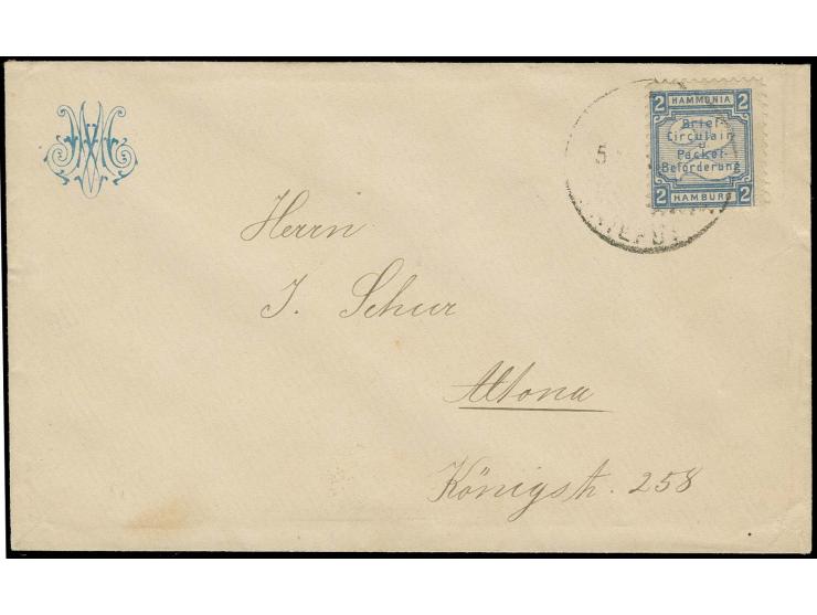 ALTONA: Hamburg Hammonia II, 1890, 2 Pfg. blau mit Rundstempel von Altona auf kleinem Brief, gute Erhaltung