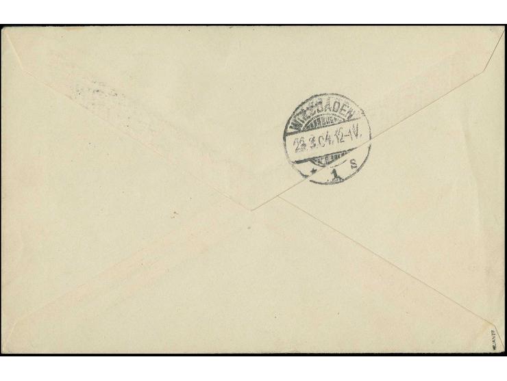 "TSCHOUTSUN DEUTSCHE POST 12.2.04", klar auf 40 Pfg. auf R-Brief nach Wiesbaden mit Ankunftsstempel, Umschlag oben zwei klein