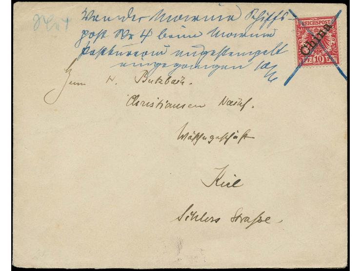 DIVERSES: 1900, "Von der Marine Schiffspost Nr. 4. beim Marinepostbüro ungestempelt eingegangen 10.6.", hds. Vermerk auf Brie