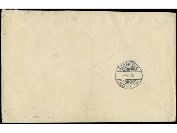10 Pfg. Germania mit Stempel "LÜBECK 17.10.16" auf Brief mit Leitstempel "Via New York" und dt. Zensurstempel nach Shanghai m