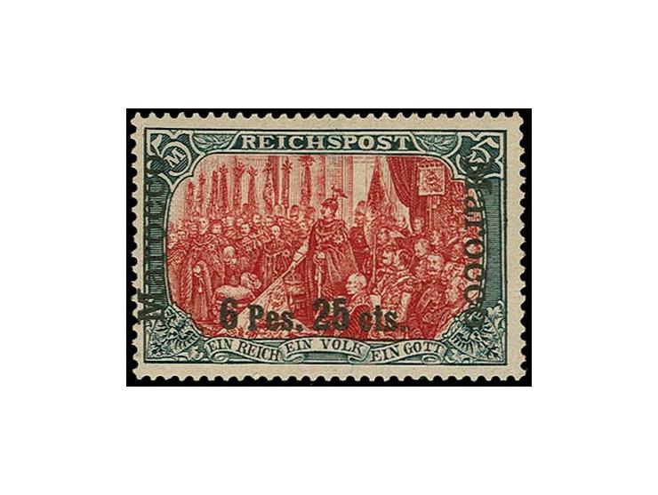 1900, 6 P. 25 C. auf 5 M. Reichspost, Type II mit dünnem, stark nach links verschobenem Aufdruck, ungebraucht, Kabinett, dopp